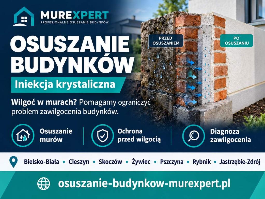 Osuszanie budynków Skoczów - iniekcja krystaliczna